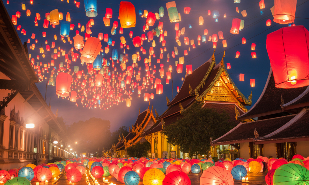 découvrez la magie du festival yi peng à chiang mai, en thaïlande : un événement féérique où des milliers de lanternes illuminent le ciel nocturne, offrant un spectacle inoubliable et une immersion dans la culture thaïlandaise.