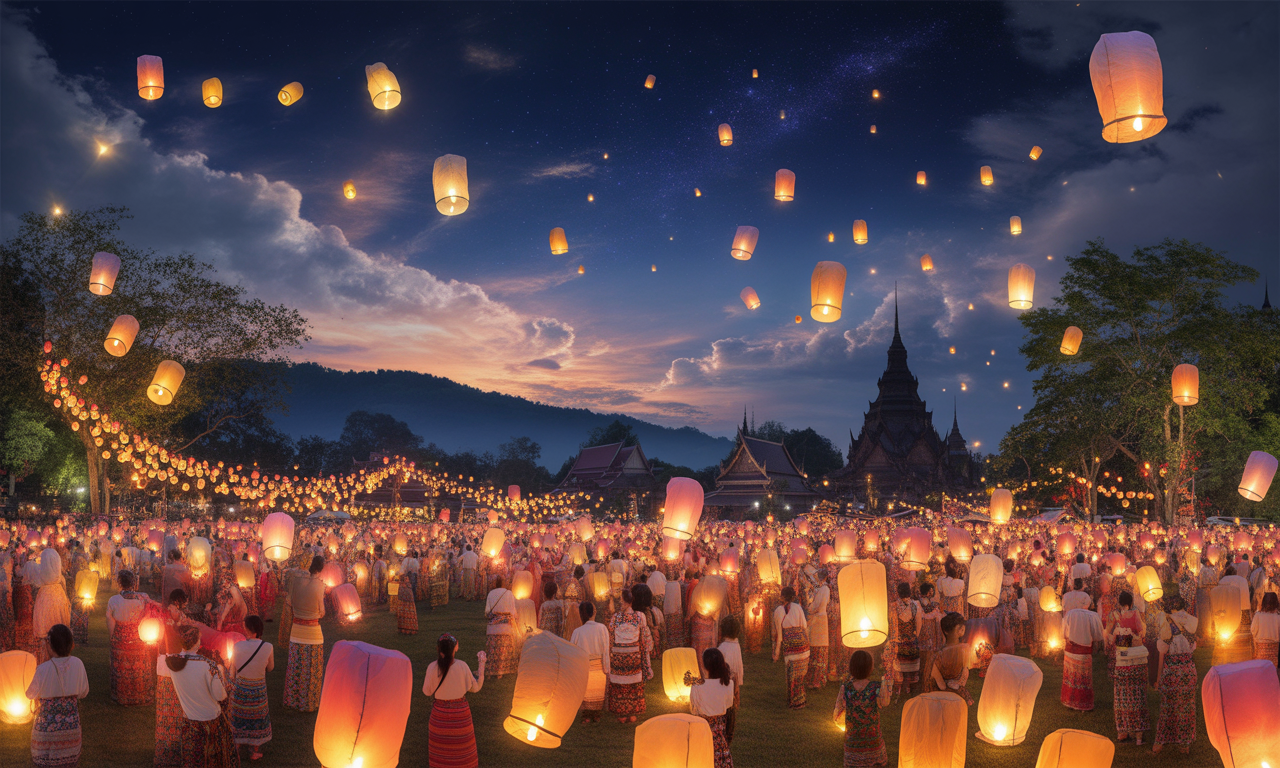 découvrez la magie du festival des lanternes yi peng à chiang mai, thaïlande : un événement féérique où des milliers de lanternes illuminent le ciel et offrent une expérience inoubliable, entre tradition et émerveillement.