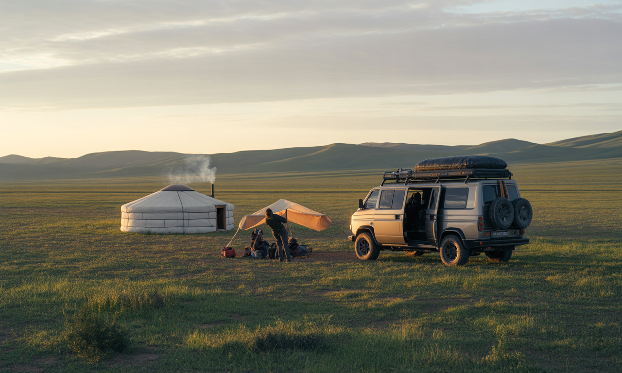 explorez la mongolie en van, vivez des aventures uniques en bivouac et profitez d'un séjour authentique dans des yourtes traditionnelles au cœur des paysages grandioses.