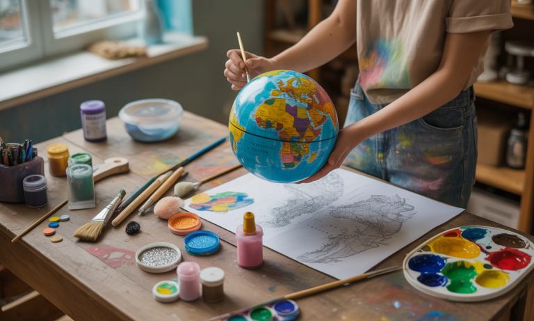 participez à notre atelier diy pour créer et personnaliser votre propre globe terrestre grâce à des techniques de peinture faciles et créatives. idéal pour tous les âges !