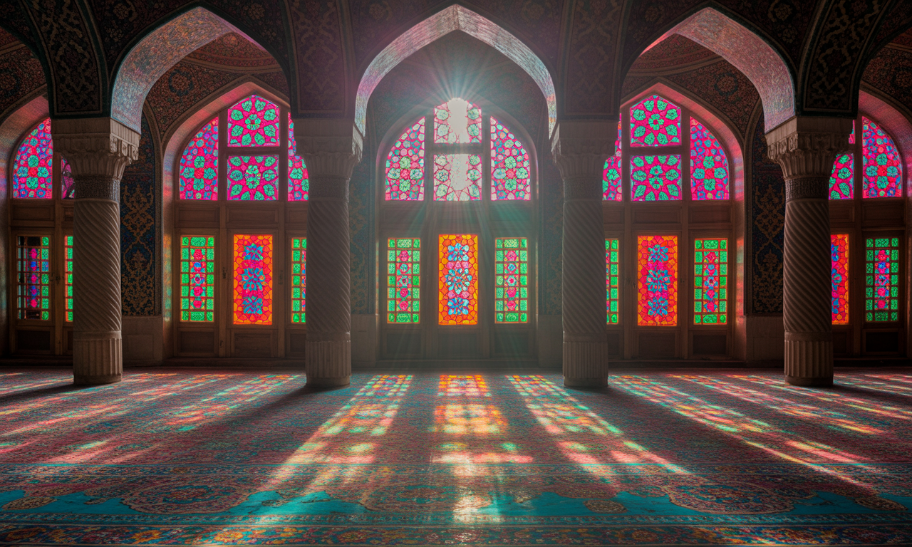 explorez la mosquée rose de nasir-ol-molk en iran, un chef-d'œuvre architectural célèbre pour ses vitraux colorés et son ambiance lumineuse unique.
