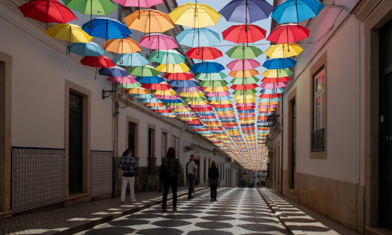 découvrez les célèbres parapluies colorés d'agueda, une installation artistique emblématique au portugal qui égaie les rues avec une explosion de couleurs et crée une atmosphère féerique.
