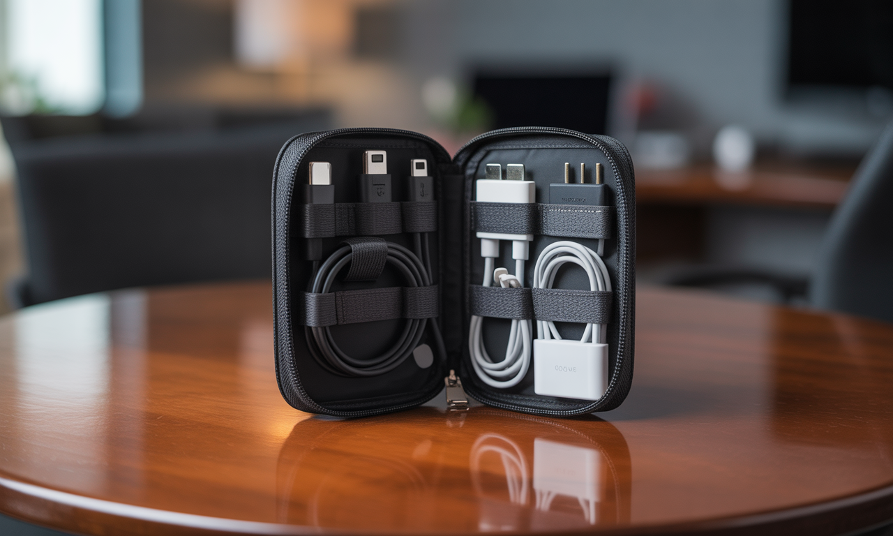 découvrez notre organisateur de voyage pratique pour ranger tous vos accessoires électroniques en un seul endroit. parfait pour des déplacements sans encombre et bien ordonnés.